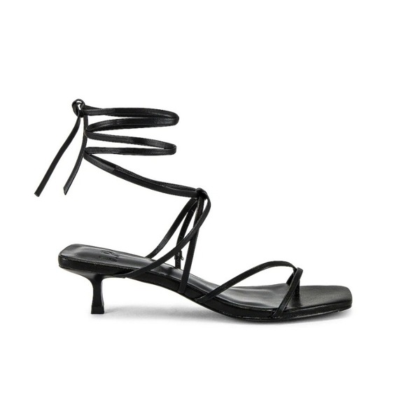 LPA Shoes - LPA Carmella Leather Heel Black Strappy Lace Up Square Toe Kitten Heel Sandal 7